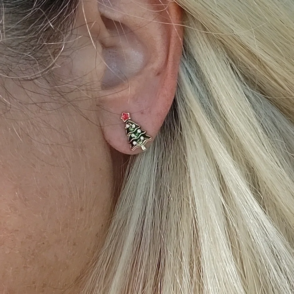 🔥LAST PAIR🔥 ENAMEL SHIMMER HOLIDAY TREE STUD EARRINGS